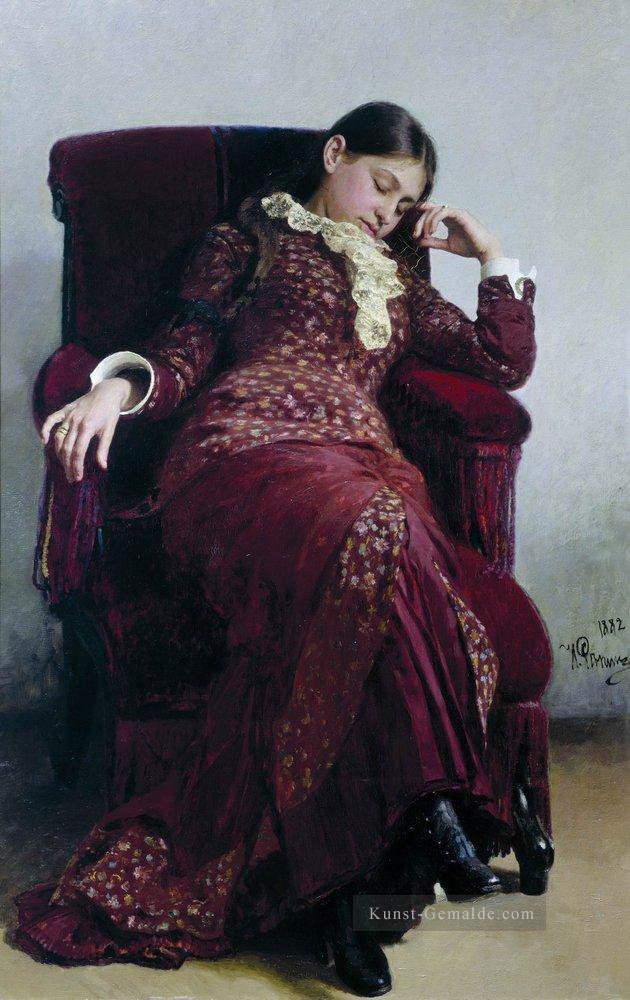 Rest Porträt von Vera Repina der Frau des Künstlers 1882 Ilya Repin Ölgemälde